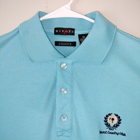 Divots Dri-way Golf Turquoise Embroidered Button Up Polo Shirt Sz. XL - Picture 2 of 8